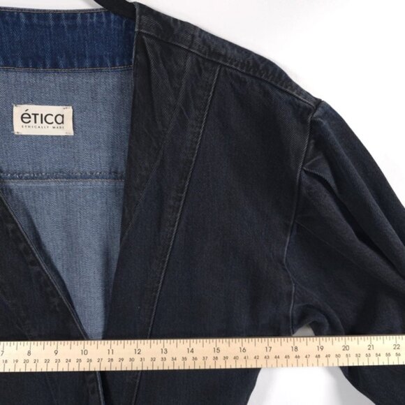 Etica Anthropologie The Mira‎ Denim Wrap Mini Dress Volume Sleeves Size SMALL - Picture 10 of 16